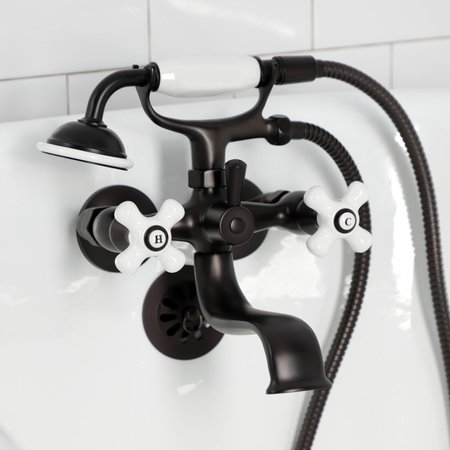 Kingston Brass Tub Wall Mount Clawfoot Tub Faucet with Hand Shower, Oil Rubbed Bronze KS225PXORB